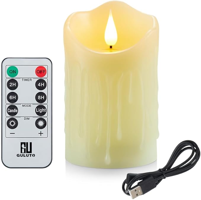 Flameless Candles with Rechargeable Battery, Flickering Candles with Remote and Timer, led Pillar Candles Real Wax Wick, Led Candles for Home, Wedding, Halloween, Christmas, Party 3" x 6"