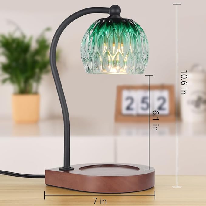 Electric Candle Warmer Lamp with Timer＆Dimmable for Jar Scented Candles, Wax Melting Tabletop Light Suitable as a Home Decor Thanksgiving Christmas Day Gift for Women Mom, with 2 Bulbs(Glass Green)
