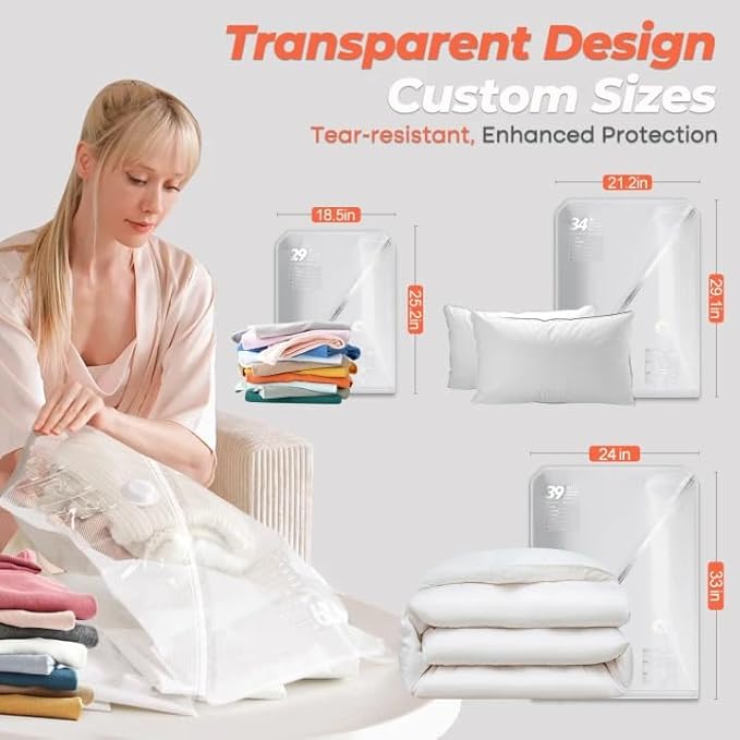 Vacbird 18 Pack Vacuum Storage Bags Set with Rechargeable Wireless Pump Large/Medium/Small Vacuum Seal Bags for Clothing Travel and Home, Compression Packing for Comforters, Bedding (24 Combo Set)
