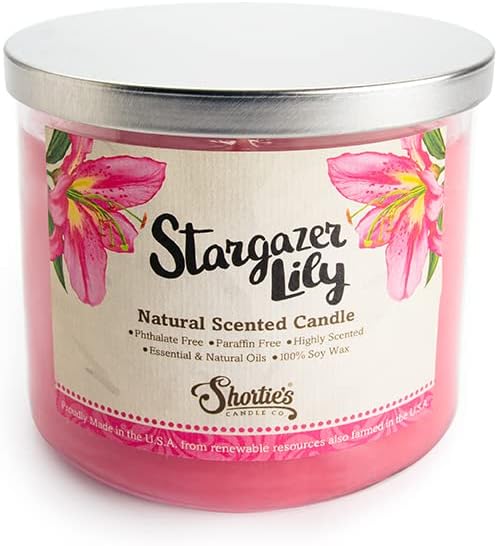 Stargazer Lily Highly Scented Natural 3 Wick Candle, Essential Fragrance Oils, 100% Soy, Phthalate & Paraben Free, Clean Burning, 14.5 Oz.