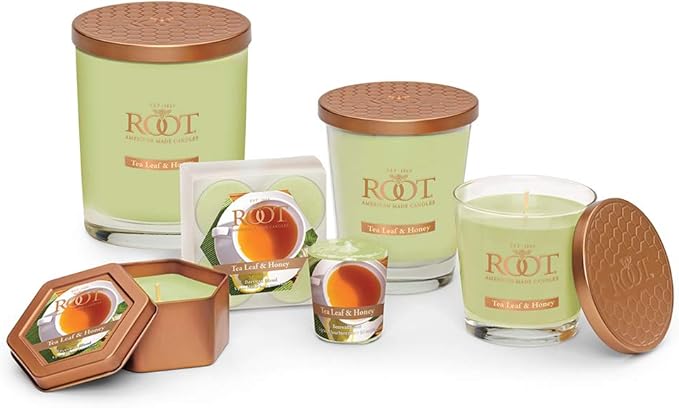 Root Candles Scented Candles Honeycomb Veriglass Premium Handcrafted Beeswax Blend Candle, Small, Tea Leaf & Honey