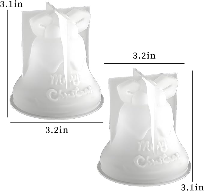 Wehous 2PCS Christmas Bell Silicone Molds for Resin Candle Soap Making, 3D Bell Candle Molds for Candle Making, Christmas Ornament Keychain Pendant Wall Hanging Car Freshie Art Craft Mold Kit Decor