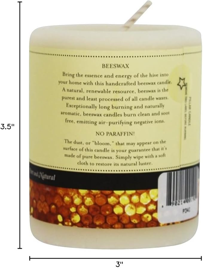 Big Dipper Wax Works Ivory Beeswax Pillar Candle 3" x 3.5" – 60-Hour Burn, Non-Toxic & Clean Burning, Pure Beeswax, Handmade in USA