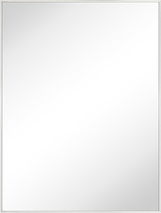 TEHOME Chrome Bathroom Vanity Mirror with Squared Corners, 24x32'' Silver Rectangle Stainless Steel Metal Framed Mirror for Bathroom