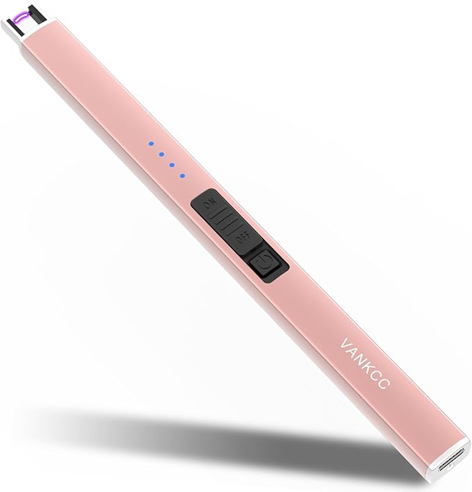 Electric Candle Lighter Plasma Arc Lighters Long USB Rechargeable Lighters Windproof Flameless with Double Safety Lock for Candle BBQ Camping (Rose Gold)