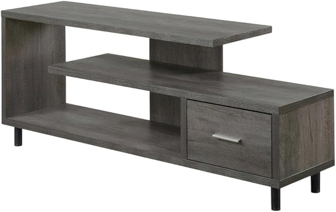 Furnifact Charcoal Gray 1-Drawer TV Stand, Wood, Contemporary Style, Honeycomb and Melamine Veneer Finish, Supports 75 lb TVs up to 65 inches