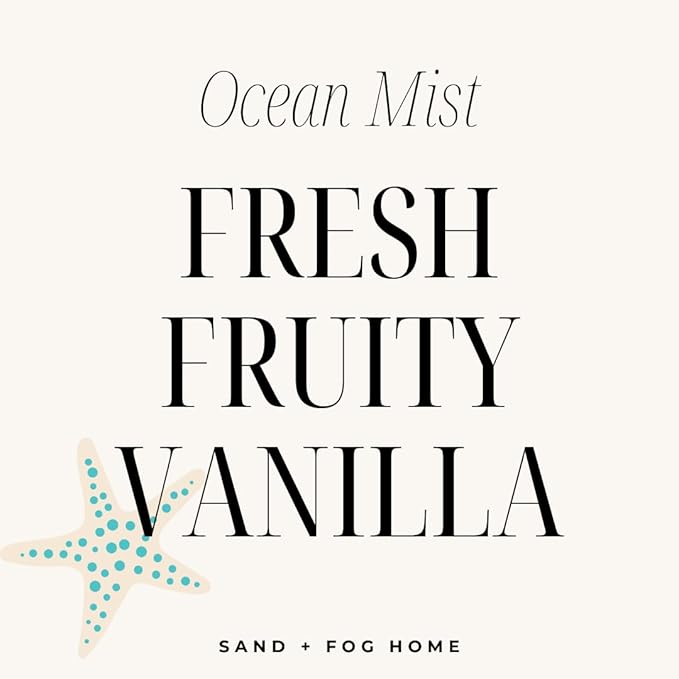 Sand + Fog Scented Candle - Ocean Mist – Additional Scents and Sizes – 100% Cotton Lead-Free Wick - Luxury Air Freshening Jar Candles - Perfect Home Decor – 12oz