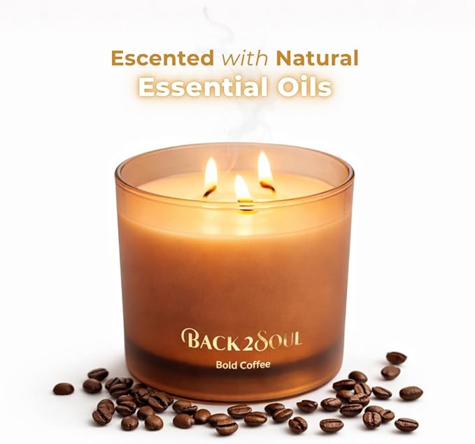 Non Toxic Candles 13.4 oz 50 Hours Burn Time, Scented Soy Candles, Clean Burning, Safe Non Toxic Design (Bold Coffee)