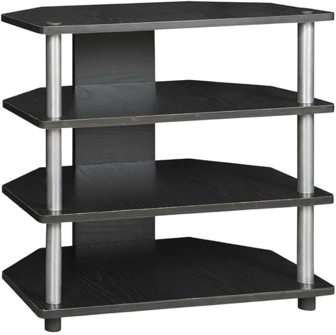 Furnifact Blackwood Easy Assembly 4-Tier Petite TV Stand, Composite Wood, Modern Design, Lightweight, Durable, Living Room Entertainment