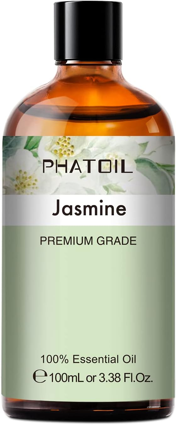 PHATOIL 3.38FL.OZ Jasmine Essential Oil with Glass Dropper, for Aromatherapy Diffusers, Humidifiers, Great for DIY Candle and Soap Making, Huge 100ML Bottle