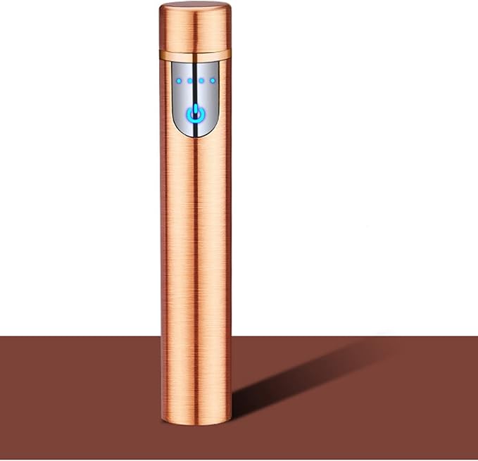 Electronic Lighter, USB Rechargeable Mini Cylindrical Strip Flameless Windproof Electric Upgrade Smart Fingerprint Ignition Lighter for Indoor Outdoor Cigarette (Rose Gold)