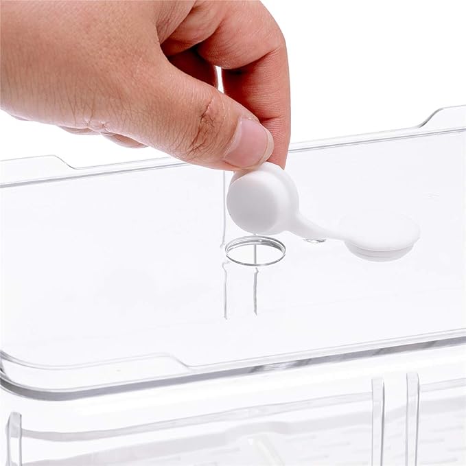 Slideep 9'' Food Storage Containers, 2 Tier Stackable Fridge Produce Saver with Lids, Removable Drain Tray Drawers Refrigerator Produce Keeper with Strainer for Veggie, Berry, Fruits, Vegetables