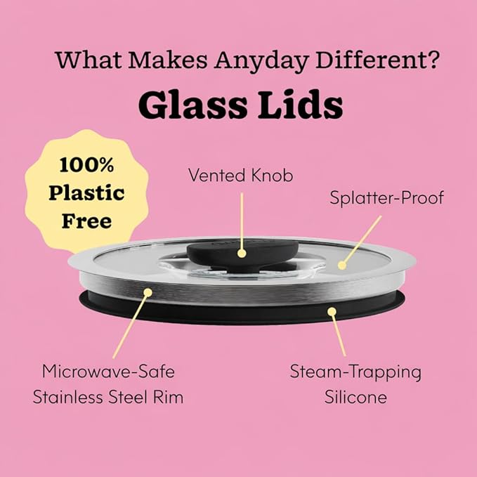 Anyday Onyx Collection 8-Piece Microwave Cookware Set | Glass Food Storage with Glass Lids | Plastic-Free Meal Prep | Microwave Steamer & Stackable Airtight Storage Container with Vented Lid