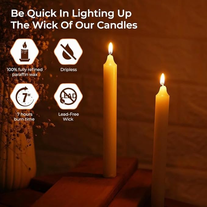Welburn Veda&Co Church Candles - Pack of 24, 19mm x 7" (7 Hour Burn Time), 100% Paraffin Wax, for Memorial, Christmas Eve, Shabbat (White)