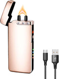 Electric Plasma Lighter RSBYE USB Rechargeable Lighter with LED Battery Indicator No Butane Windproof Lighters Ideal for Candles, BBQ, and Travel (Ice Gold)