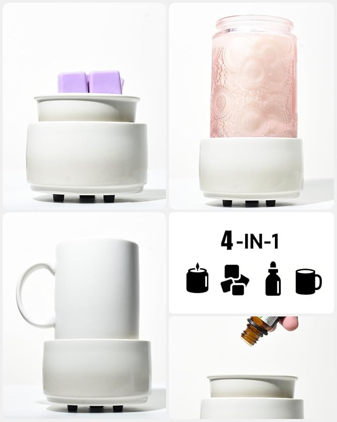 Ceramic Electric Wax Melt Warmer & Cube Oil Melter Cute Small Warmers Aromatherapy for Home Decorative Burner Melts Scented Candle Tart Scent Warm Fragrance (Mist Grey)