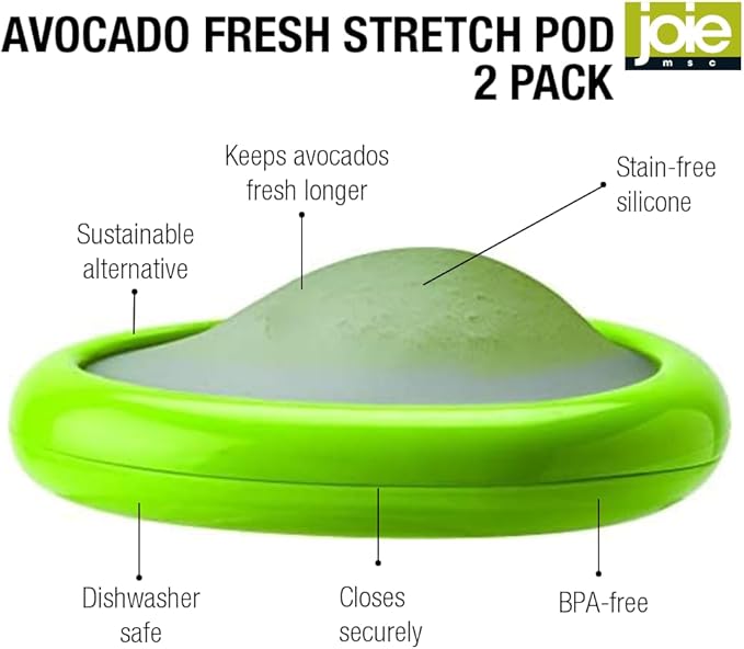 Joie Avocado Stretch Pod, Keep Avocadoes Fresh Longer, Refrigerator Storage, Produce Organization, Green, Pack of 2