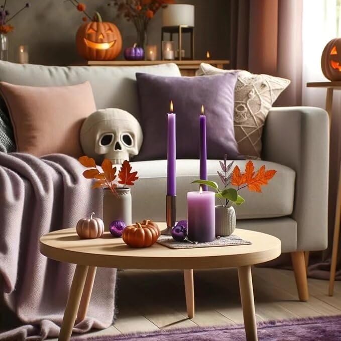 12-Inch Tall Dripless Taper Candles Set of 4 - Purple Tapered Candles, Perfect for Halloween - Smokeless, Unscented, Long Burning - Hand Poured, Colored Tall Candlesticks - Light Purple