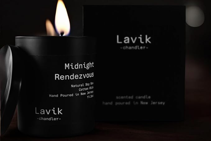 Lavik Luxury 11.50oz Candle with Rich Aroma Cypress & Tobacco Leaf Scent. Natural Soy Wax, Cotton Wick, Matte Black Jar. Gift or Elegant Decor for Home & Office