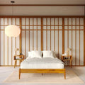 Bme Dinkee Wooden Queen Bed Frame, 15 Inch Height, Elegant Minimalist Modern Design with Japanese Joinery, Durable Wood Slats for Reliable Support, No Box Spring Required, Caramel