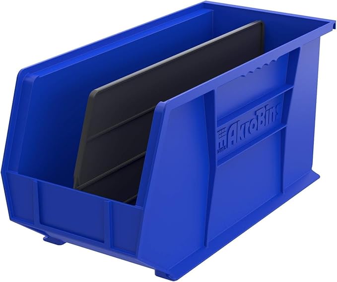 Akro-Mils 30265 AkroBins Plastic Storage Bins, Space-Saving Stackable Bins for Garage, Pantry, Craft Organization, 18-" x 8.25-" x 9-", Blue, 6-Pack