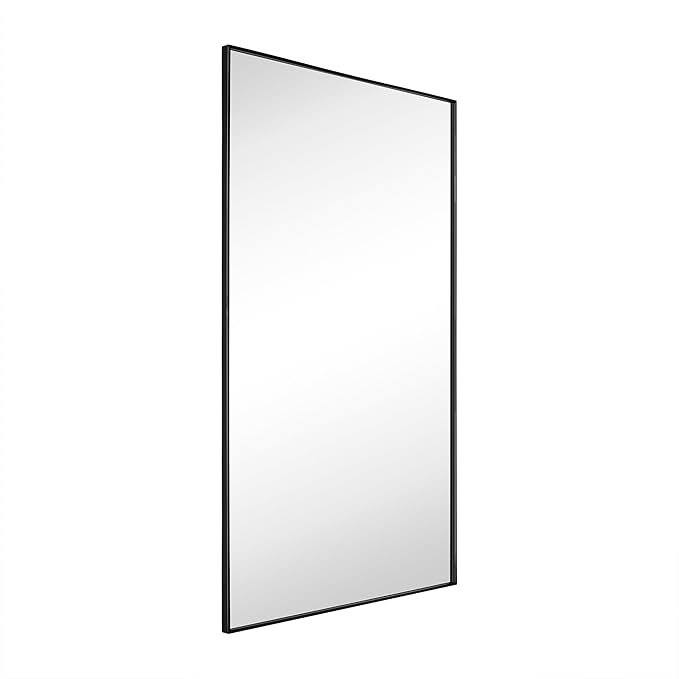 TEHOME Black Bathroom Vanity Mirror with Squared Corners, 24x40'' Matt Black Rectangle Stainless Steel Metal Framed Mirror for Bathroom