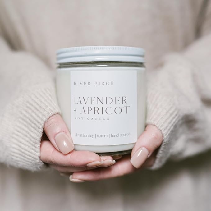 River Birch Candles Lavender + Apricot Scented Candle | Premium, All-Natural, Non-Toxic, Soy Wax | 16oz 90 Hr Burn Time | Cozy Relaxing Gifts for Home