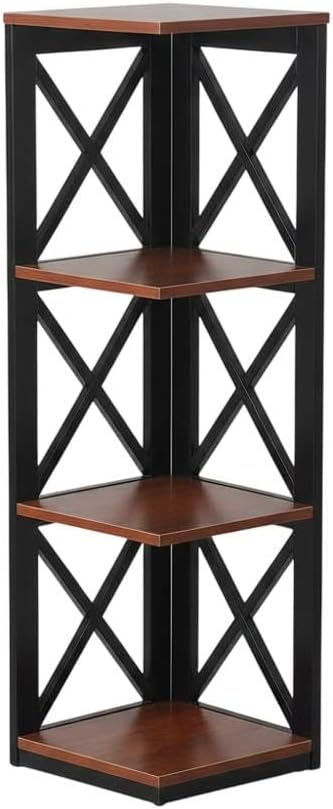 Furnifact Cherry Black 3 Tier Corner Bookcase with Non Lead Base Paint, Space-Saving Design, Durable Construction, Ideal for Home or Office Decor