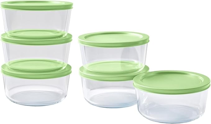 DURA LIVING 12-Piece Glass Food Storage Containers Set (6 Containers + 6 BPA-Free Lids) | 2-Cup, Leakproof | Microwave, Freezer, Oven & Dishwasher Safe | Ideal for Meal Prep & Pantry Organization