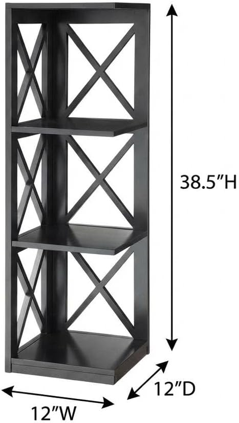 Furnifact Black 3-Tier Corner Bookcase with Durable Non-Lead Paint Finish, Stylish Storage Solution for Living Room, Office, or Bedroom