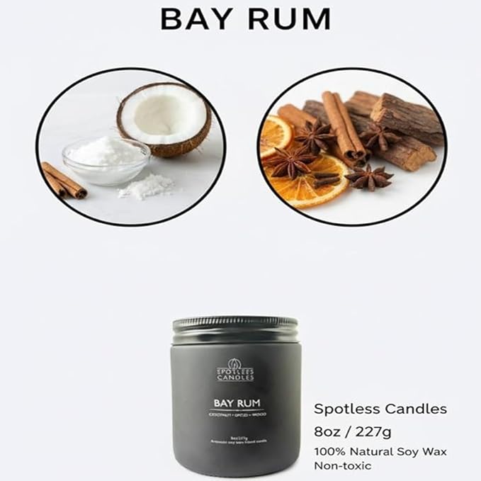 Mens Candle 3 x 8oz Pack Smoked Vanilla Bay Rum and Lavender Cedarwood Scents
