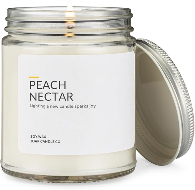 1OAK Peach Candle - Soy Wax Scented Candles (Peach Nectar) - Soy Candles for Home Scented - Long Burning Candle Premium - Hand-Poured (7oz.)