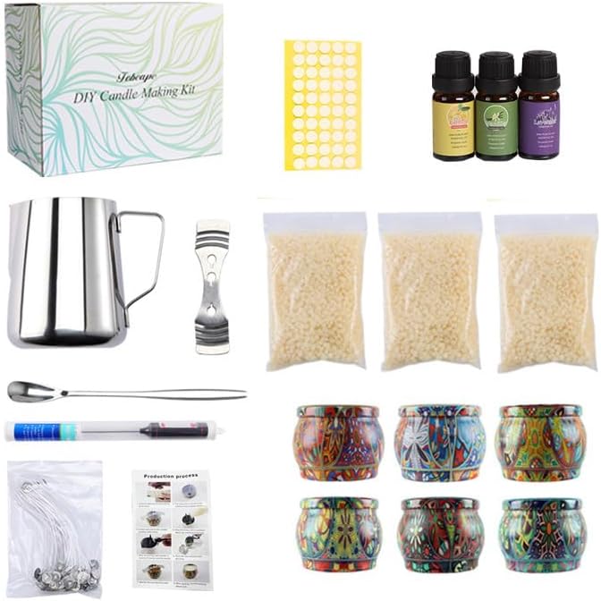 Homemade Soy Candle Making Kit - Complete Set - Soy Wax, 6 Candle Jars, 3 Delightful Scents - Perfect for Home Decor - DIY Beginner Scented Candle Making Kit