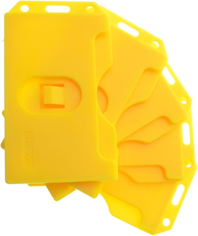 5 Pack - Heavy Duty 2-Sided Rigid Multi Card Holder - Hard Plastic Vertical ID Badge Holders for 2 Standard or Thick Prox Cards, Fuel Card, CAC, Work Badge, or Credit Cards by Specialist ID (Yellow)