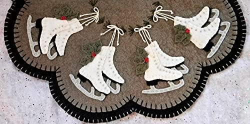OTR Felt Ice Skates Penny Rug Kit Pre Washed Wool Applique Kit Winter Pattern Candle Mat 162