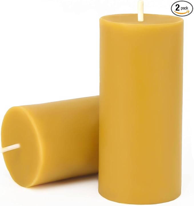 Beeswax Pillar Candles 2 Pack Natural Beeswax Pillar Candles,100% Pure Beeswax Candles- Long Burning,Organic Bees Wax Candles for Home,Church,Parties. (2 Packs)