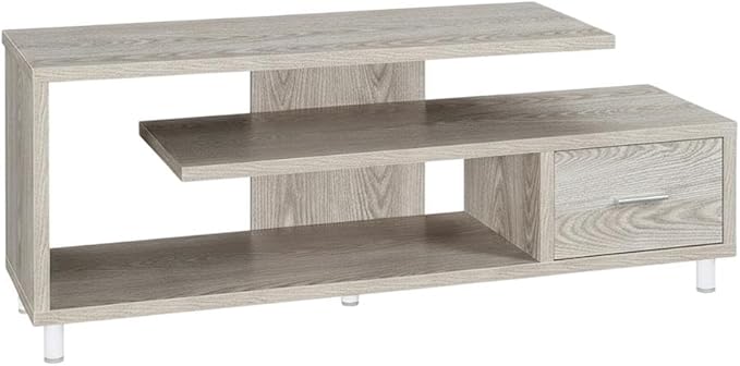 Furnifact Ice White 1 Drawer TV Stand with Shelves, for TVs up to 65 inches, Honeycomb Particle Board, Melamine Veneer, max 75 lbs