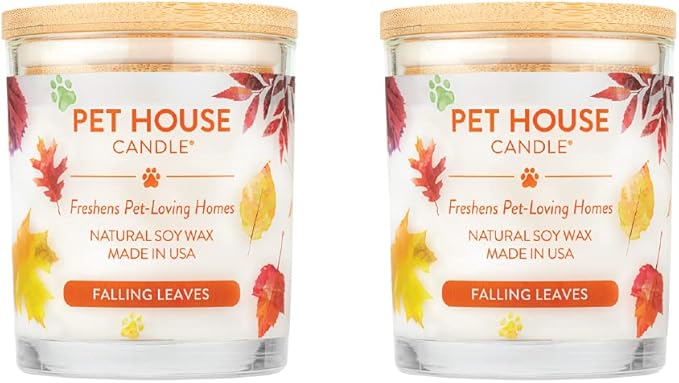 One Fur All Pet House Fall Candles, Long Lasting, Clean Burning, Soy Wax Scented Candles for Pet Odor, Falling Leaves, 2 Pack
