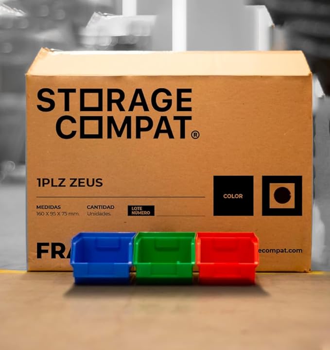 24 Pack Small Storage Bin, Wall Mount Storage, Hanging and Stacking Bin, Freestanding | 7” x 4” x 3” Plastic Container | Blue | Zeus 1PLZ04 | StorageCompat