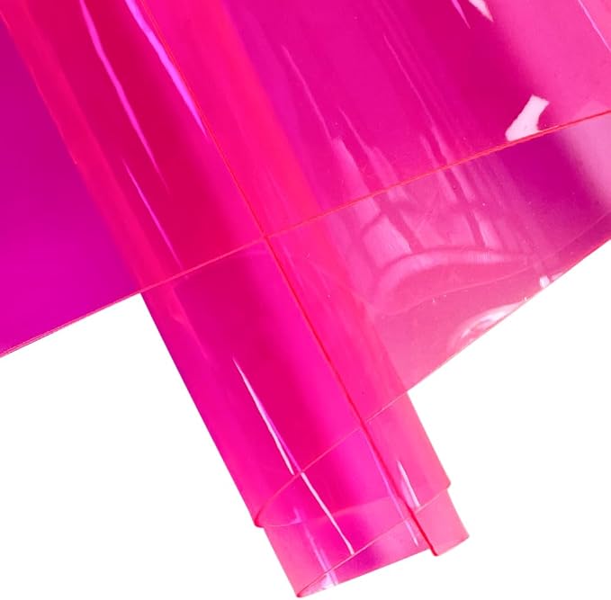 ONEART | Deep Pink Transparent Leather Vinyl, 30 Gauge Solid Color See-Through Waterproof Jelly Faux Leather for Women DIY Handbags Tote, 12" x 48"
