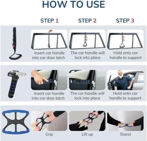 Generic 3-in-1 Elderly Assistance Kit: Standing Aid & Car Assist Grab Handle, Blue, Plastic, 4 inches x 6 inches