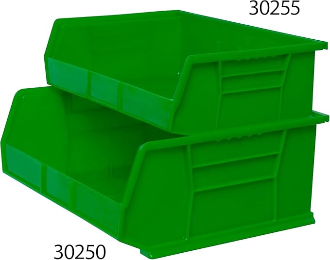 Akro-Mils 30255 AkroBins Plastic Storage Bins, Space-Saving Stackable Bins for Garage, Pantry, Craft Organization, 11" x 16" x 5", Green, 6-Pack