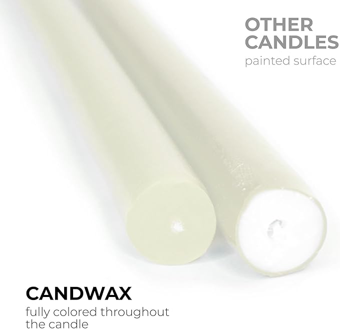 CANDWAX Candle Set of 12 Ivory Taper Candles 8 inch - Dripless and Ideal for Wedding Use - Long Burning and Unscented Candlesticks - Ivory Candles