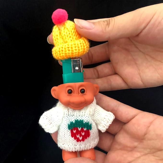 HUMWE 2 Pack Cute Troll Dolls Lighter Case Silicone Funny Mini Dolls Lighter Sleeve with Sweater &Hat for 3.2in Regular Lighter (Lighter not Included) (Pink & White)
