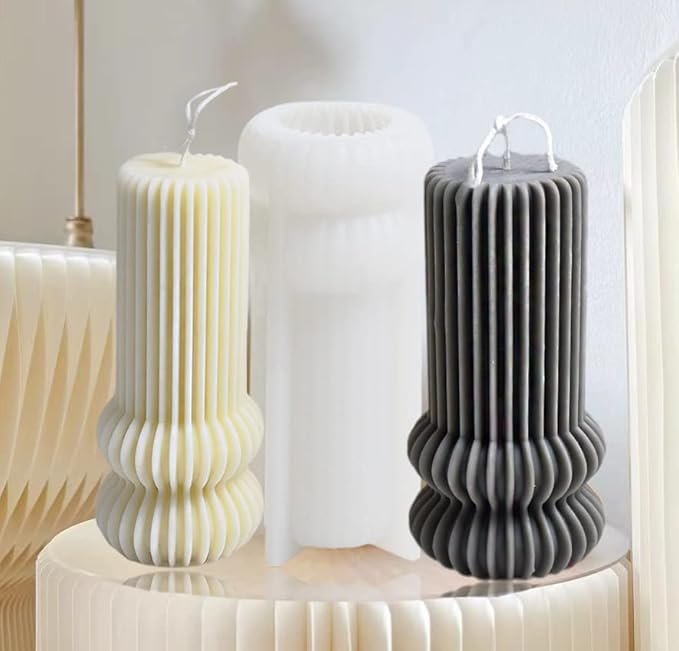 Striped Pillar Aesthetic Molds, Cylindrical Tall Pillar Candle Mold, Ribbed Twist Geometric Abstract Decorative Striped Silicone Mold for Crafts Aromatherapy Candle Handmade Soap Making(5.3")