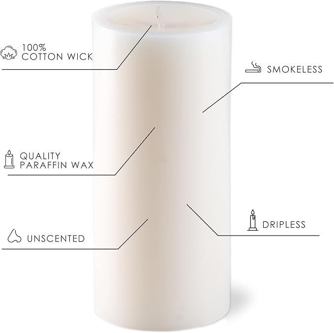 2.8x8 Inch 100 Hours Ivory Pillar Candles, 6 Pack, Long Burning Unscented Tall Pillar Candles, Large Candle for Holiday Decor, Home Decor, Emergency and Events,Dripless & Smokeless