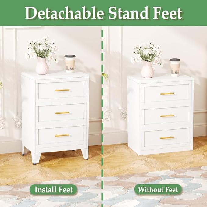 Ckzbx Metal Dresser Narrow Dresser for Bedroom Chest, 26.42" H Drawer Chest, Closet Dressers & Chests of Drawers for Living Room, Hallway (2 Drawers White 24inch Wide)