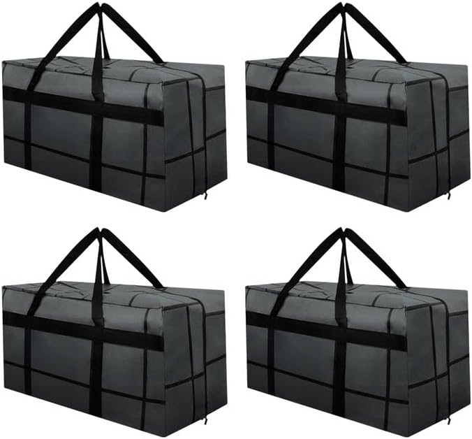 4Pack Extra Large Heavy Duty Moving Bags with Zippers & Reinforced Handles Heavy-Duty Storage Totes – Moving Boxes for Clothes, College Supplies, and Moving – Waterproof & Foldable (Large)