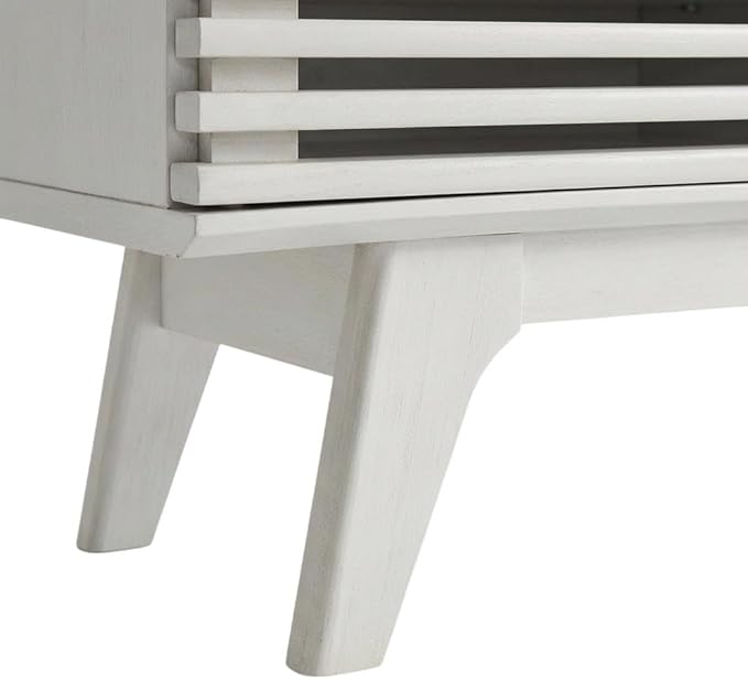 Furnifact White Wooden TV Stand with Spacious Surface, Modern Design, Durable Bicast Leather, Classic Style for Living Room or Entertainment Area