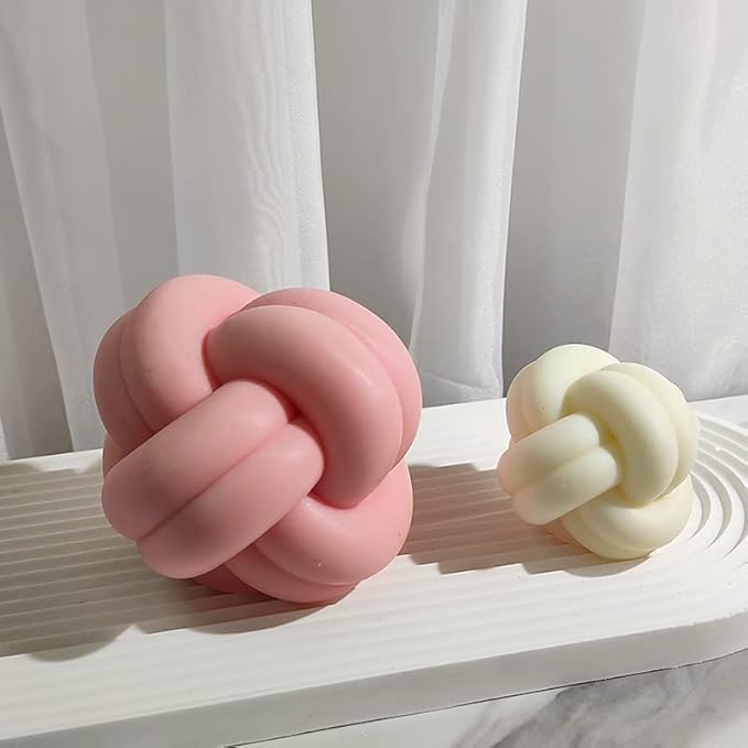 2 Pcs Large Knot Candle Molds Spiral Tie Rope Ball Twisted Knitted Silicone Gypsum Aromatherapy Molds(4.72in+3.14in) (TOPYS -20230115-2pcs)